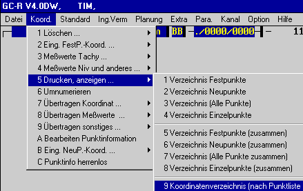 Aufruf Koordinatenverzeichnis nach Punktliste  (8 KB)