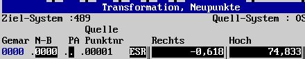 Tabelle der Neupunkte, Eingabes eines Punktes im Quellsystem 3 KB
